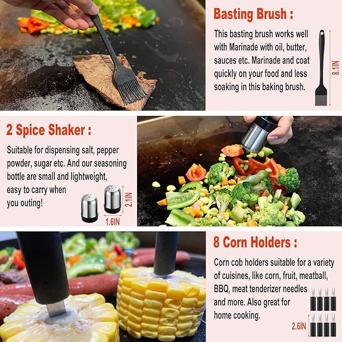 37PC Flat Top Grill Accessories Set - Must Have For Your Outdoor With Professional Griddle Spatula, Cleaning Kit, Grill Basting Cover - Ideal Griddle Gift For Men Women